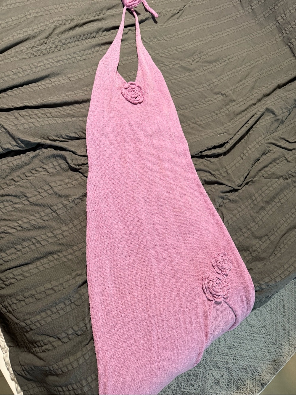 Pink Halter Knit Nightgown with Floral Appliqués